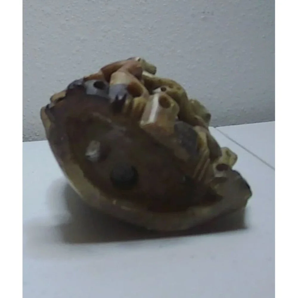 Vintage Asian China Hand Carved Two Monkeys Soapstone Vase Holder  5.5